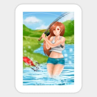 anime girl fishing Sticker